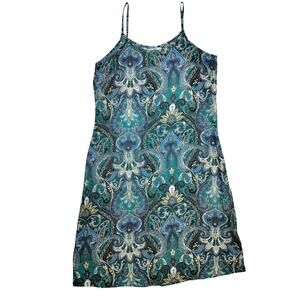 WindiRiver womens blue teal paisley printed sleeveless casual dress size S